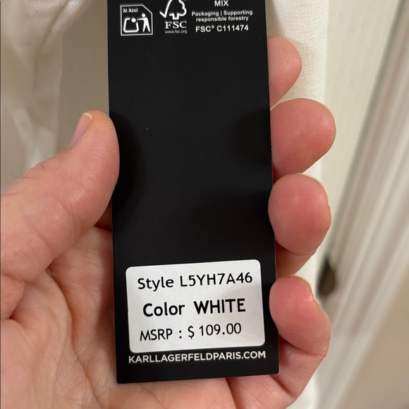 NWT Karl Lagerfeld Paris Long Sleeve High Low White Cat Top Sweatshirt Large - Picture 6 of 9